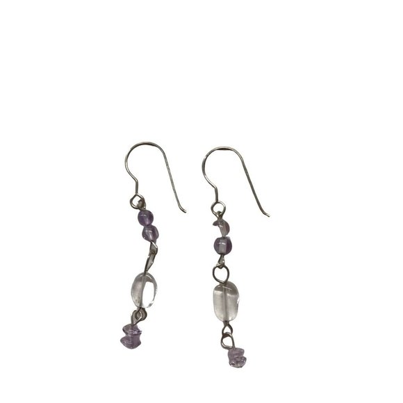 Set Delicate Silvertone 18" Necklace and 1.5" Drop Hook Earrings Orchid Beads - Picture 6 of 11
